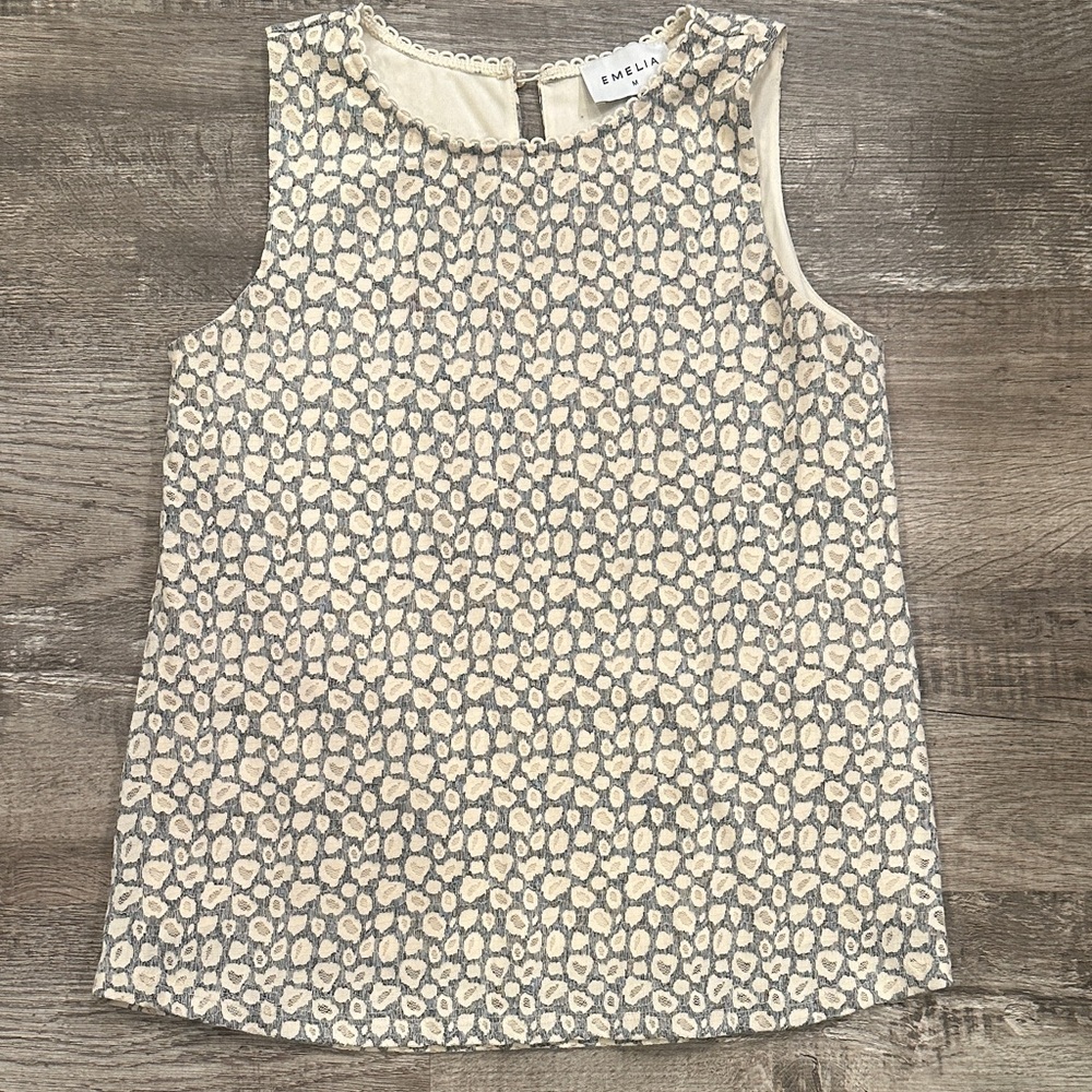 Emelia Women's Medium Cream‎ and Gray Patterned Sleeveless Top